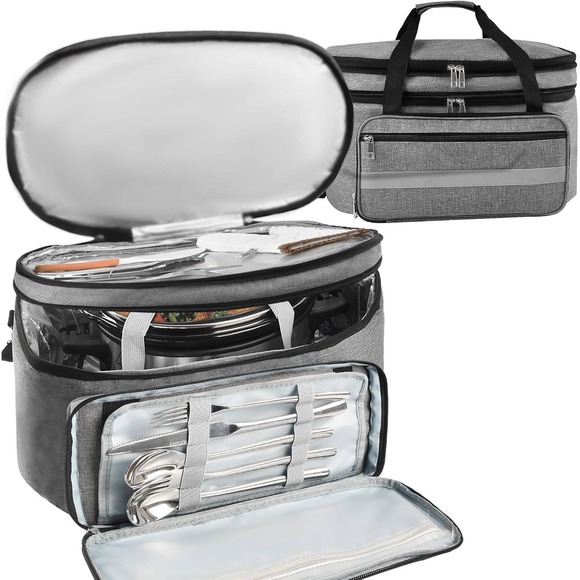 Insulated Slow Cooker Carrier Expandable Casserole Food Warmer Tote Gray - Picture 1 of 3
